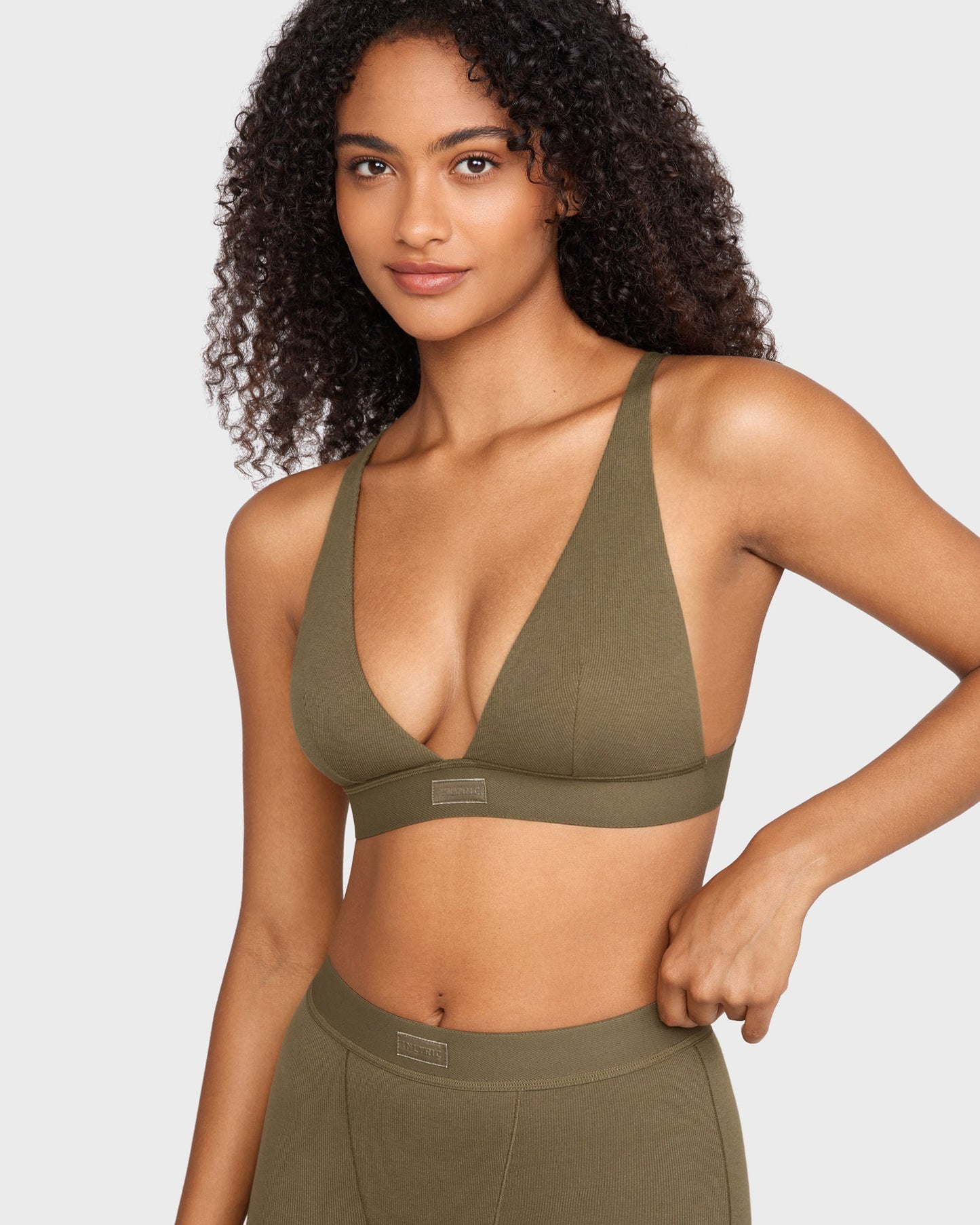 Cotton Rib Plunge Wireless Bralette